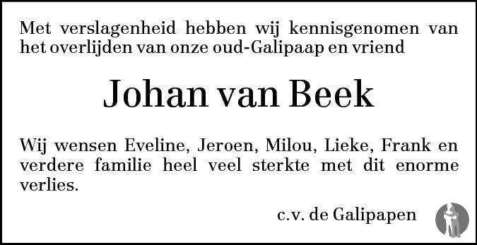 Johan Van Beek 26 03 2013 Overlijdensbericht En Condoleances