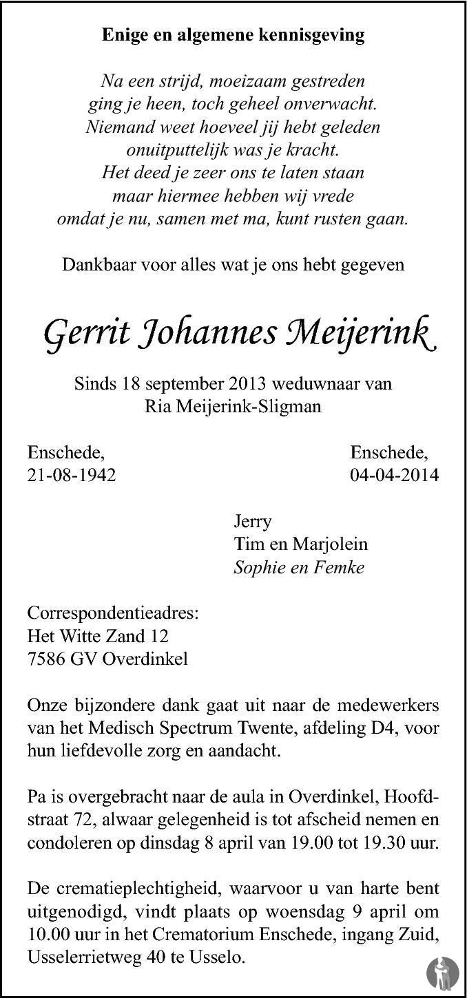 Gerrit Johannes Meijerink Overlijdensbericht En Condoleances