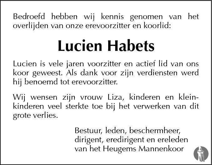 Hubertus Mathijs Lucia Lucien Habets 05 10 2014 Overlijdensbericht En