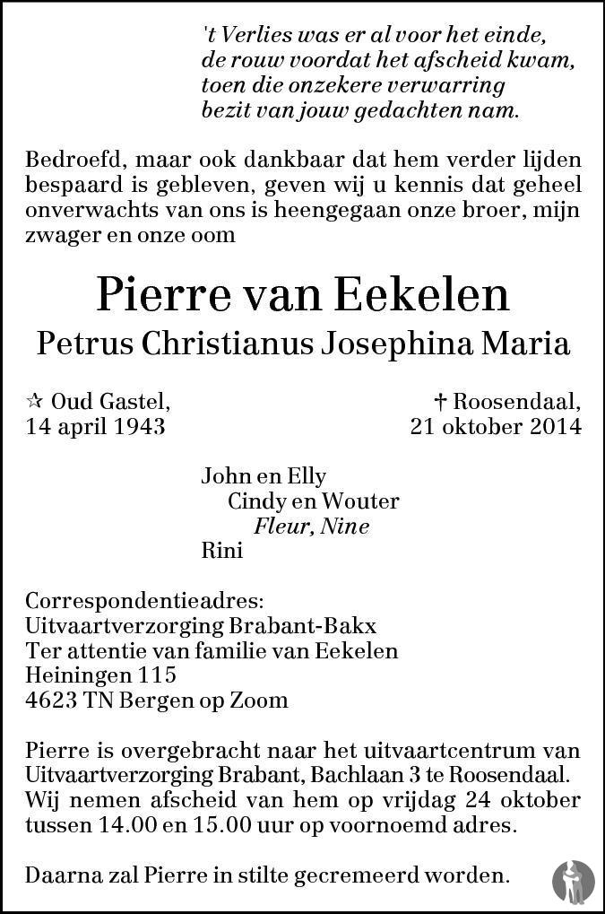 Petrus Christianus Josephina Maria Pierre Van Eekelen 21 10 2014