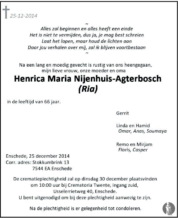 Henrica Maria Ria Nijenhuis Agterbosch 25 12 2014