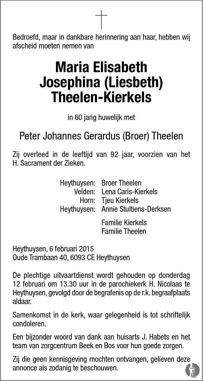 Maria Elisabeth Josephina Liesbeth Theelen Kierkels 06 02 2015