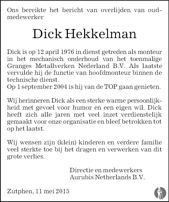 Dirk Jan Dick Hekkelman Overlijdensbericht En Condoleances