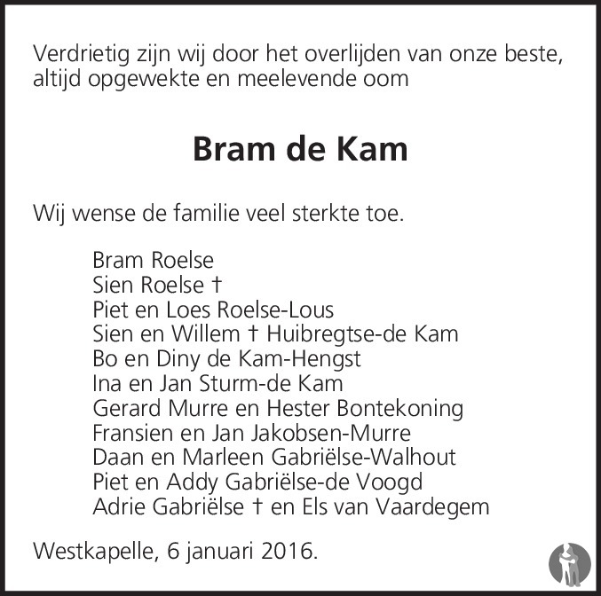 Abraham Bram De Kam Overlijdensbericht En Condoleances