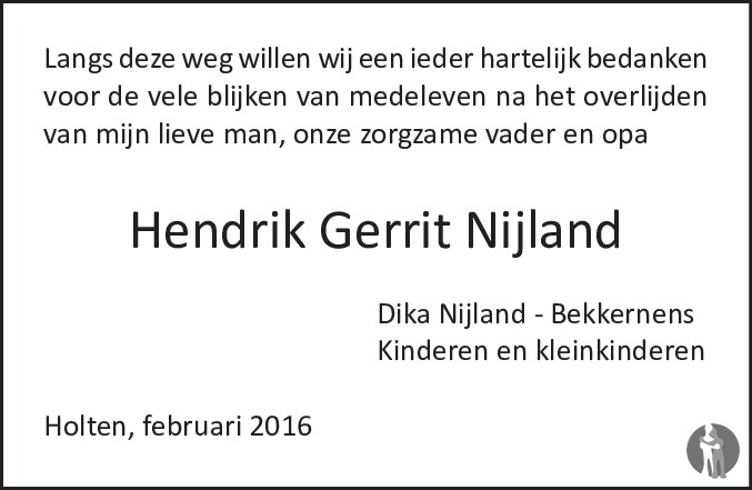 Hendrik Gerrit Nijland Overlijdensbericht En Condoleances