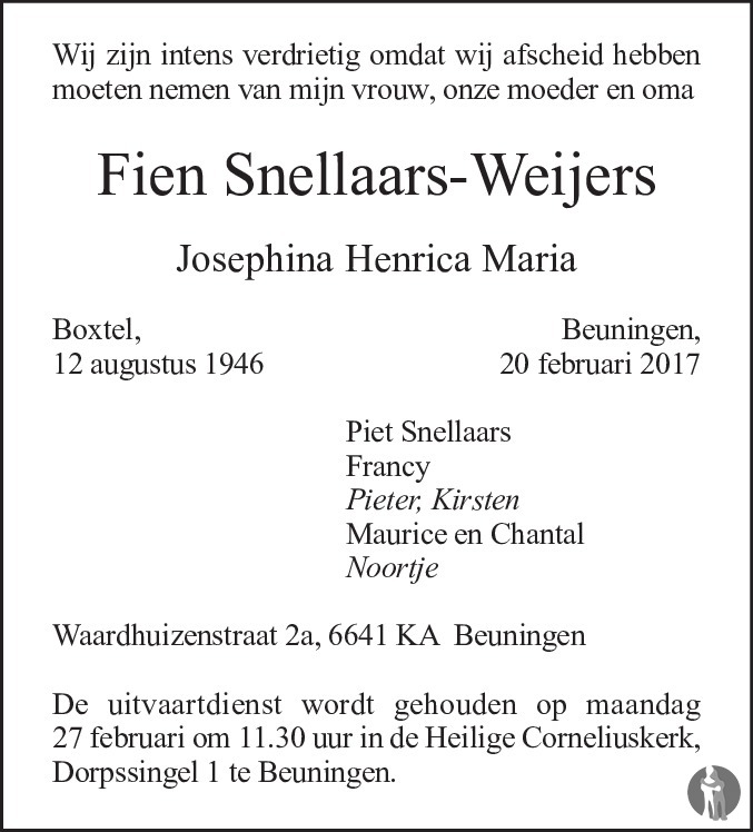 Josephina Henrica Maria Fien Snellaars Weijers 20 02 2017