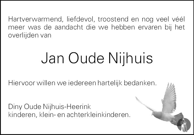 Jan Oude Nijhuis Overlijdensbericht En Condoleances