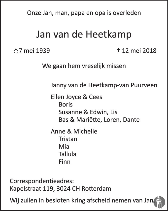 Jan Van De Heetkamp Overlijdensbericht En Condoleances