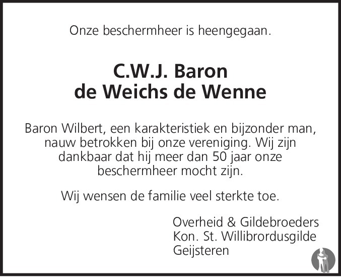 Baron Caspar Wilbert Jozeph de Weichs de Wenne 14052017 overlijdensbericht en condoleances