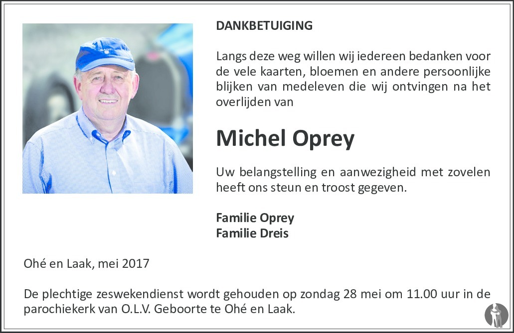 Scheur Makkelijk te begrijpen aantal Michel Oprey ✝ 18-04-2017 overlijdensbericht en condoleances - Mensenlinq.nl