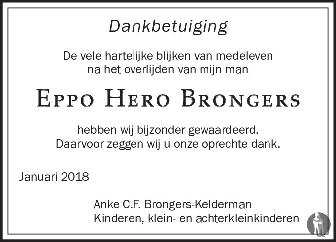 Overlijdensbericht van Eppo Hero Brongers in De Limburger
