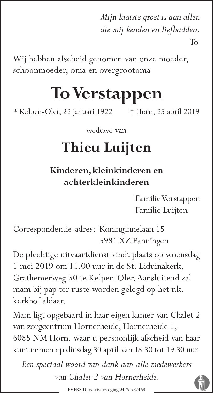 To Luijten Verstappen 25042019 overlijdensbericht en condoleances