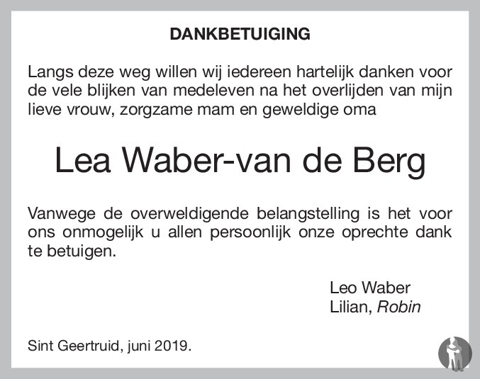 Overlijdensbericht van Lea Waber - van de Berg in De Limburger