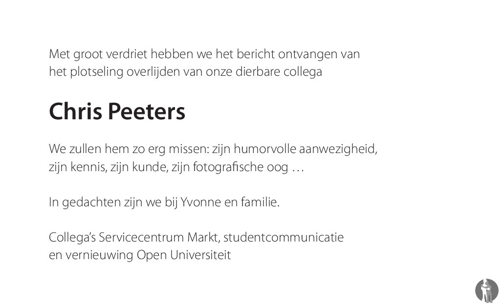 Overlijdensbericht van Chris  Peeters in De Limburger
