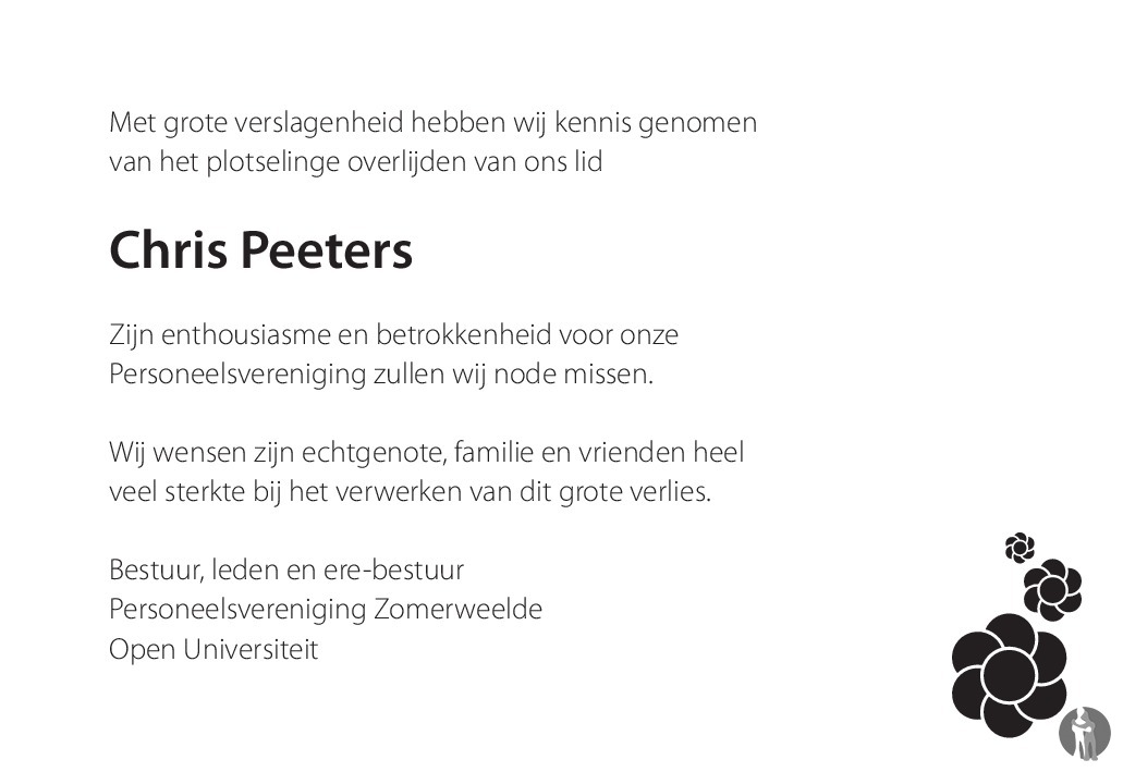 Overlijdensbericht van Chris Peeters in De Limburger