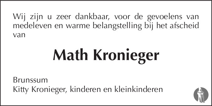 Overlijdensbericht van Math  Kronieger in De Limburger
