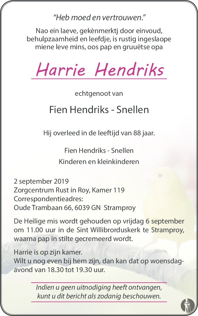Harrie Hendriks Overlijdensbericht En Condoleances My Xxx Hot Girl