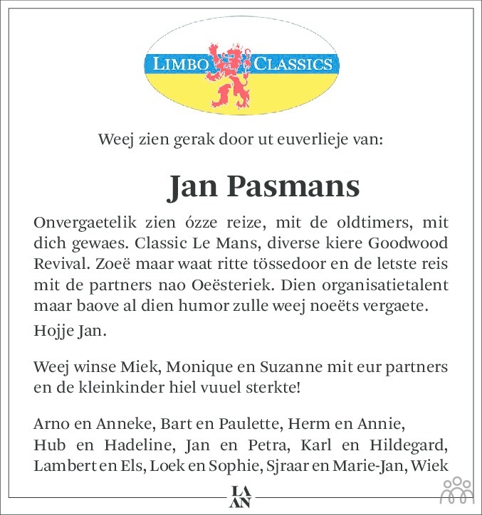 Jan Pasmans Overlijdensbericht En Condoleances Mensenlinq Nl