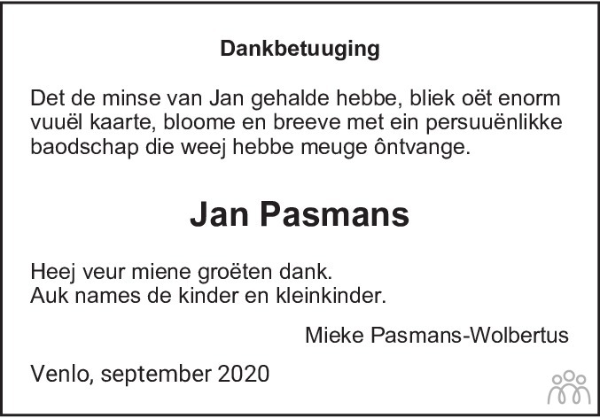 Jan Pasmans 22 07 2020 Overlijdensbericht En Condoleances Mensenlinq Nl