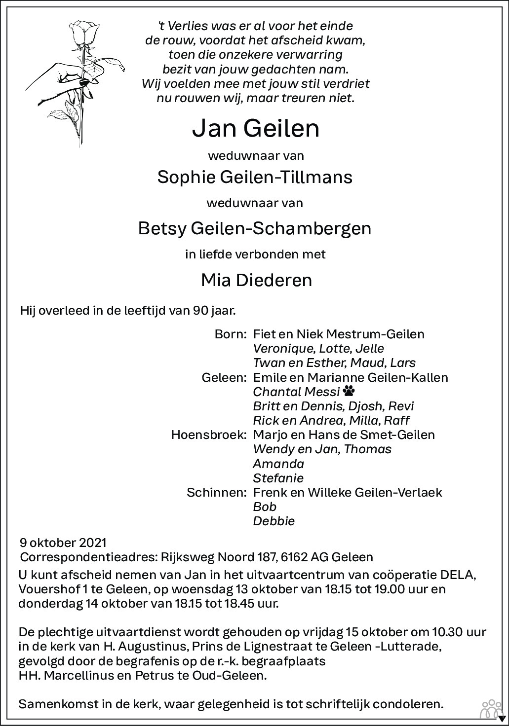 Overlijdensbericht van Jan Geilen in De Limburger