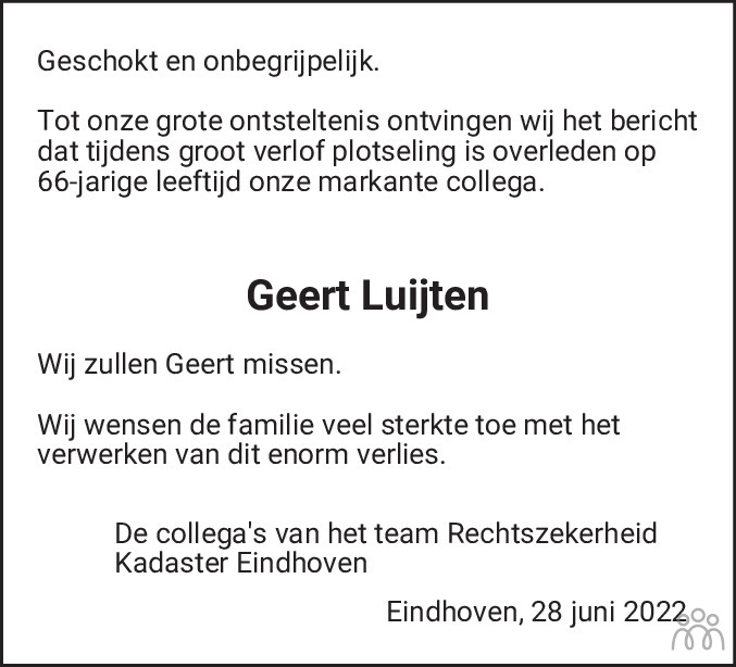Overlijdensbericht van Geert Luijten in De Limburger