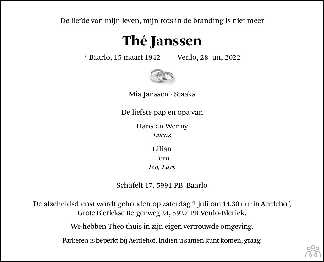 Overlijdensbericht van Thé Janssen in De Limburger