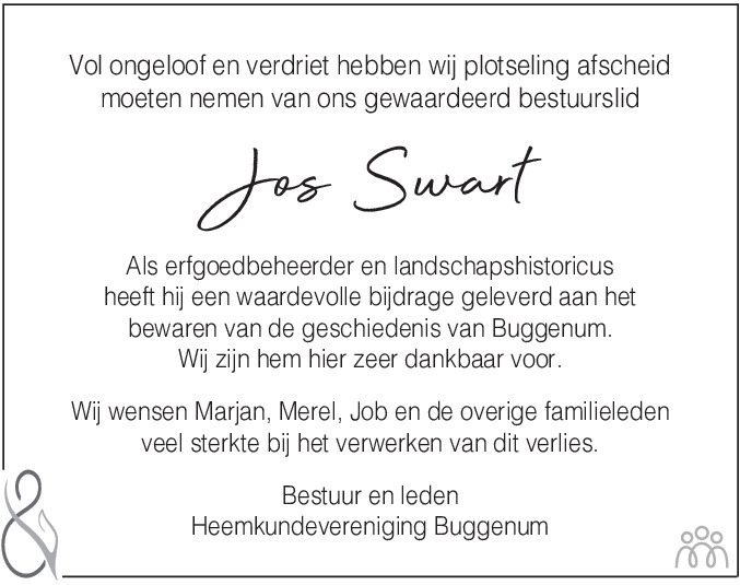 Jos Swart 10-09-2022 overlijdensbericht en condoleances - Mensenlinq.nl