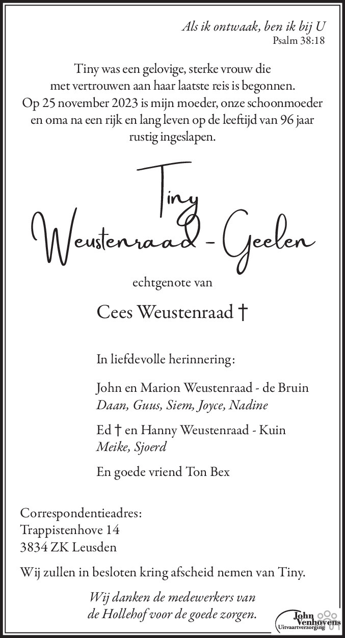 Tiny WeustenraadGeelen 25112023 overlijdensbericht en condoleances