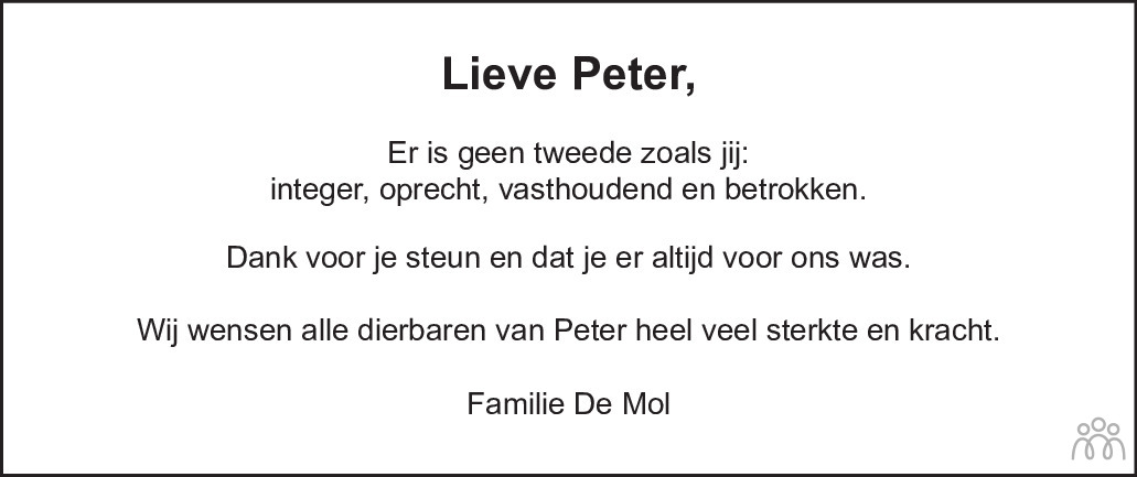 Overlijdensbericht van Peter R. de Vries in de Telegraaf