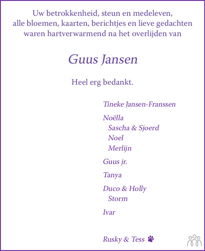 Guus Jansen 03072021 overlijdensbericht en condoleances Mensenlinq.nl