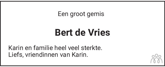 Overlijdensbericht van Bert de Vries in Dagblad voor West-Friesland