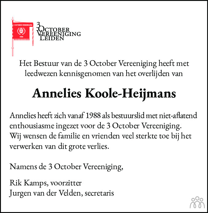 Overlijdensbericht van Anneliese Marianne Koole-Heijmans in Leidsch Dagblad