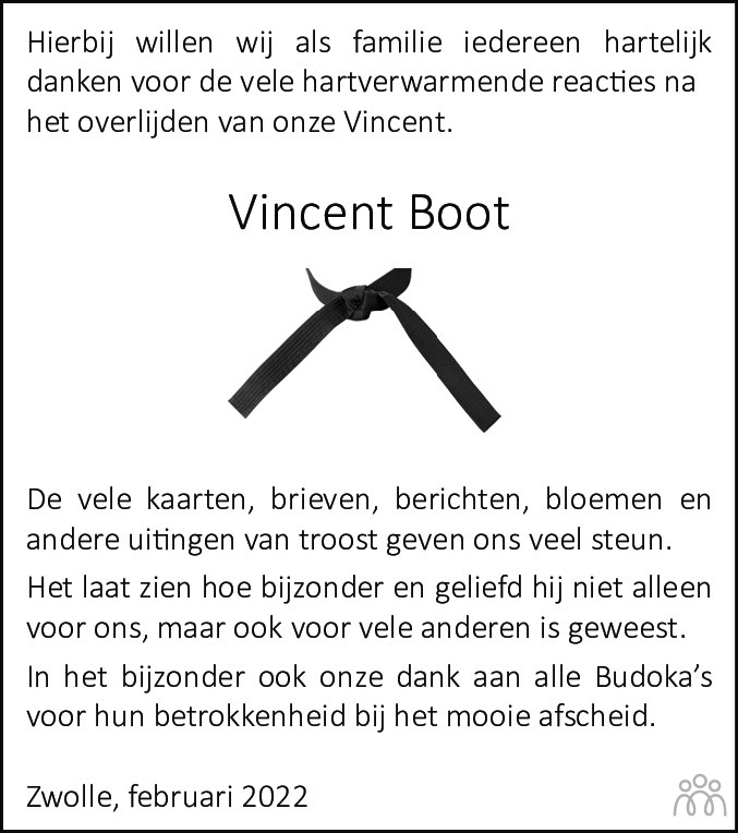 Overlijdensbericht van Vincent (Cente Cornelis)  Boot in de Telegraaf