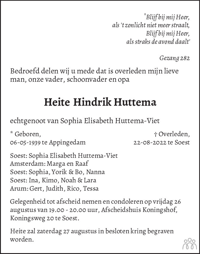 Overlijdensbericht van Heite Hindrik Huttema in De Gooi- en Eemlander