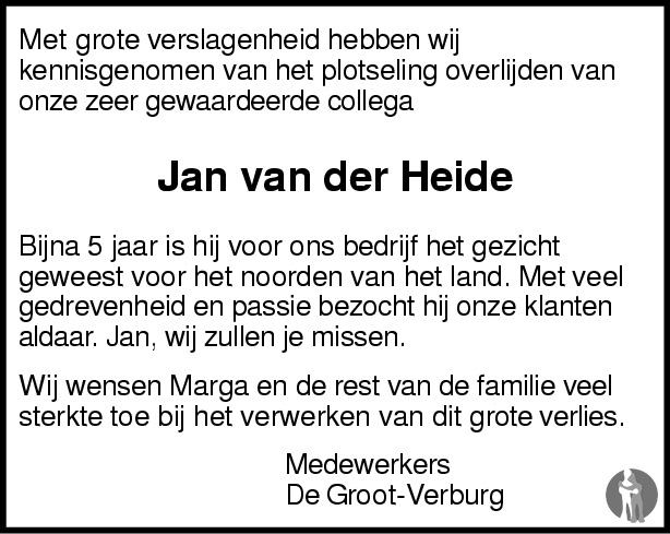 Jan van der Heide 08-08-2006 overlijdensbericht en condoleances