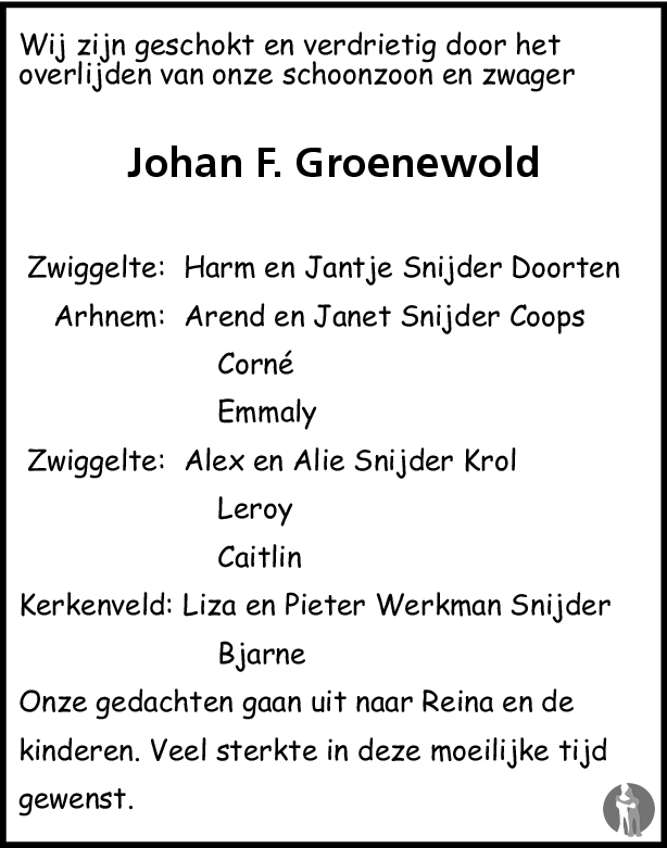 Johan Frederik Groenewold 11072007 overlijdensbericht en condoleances