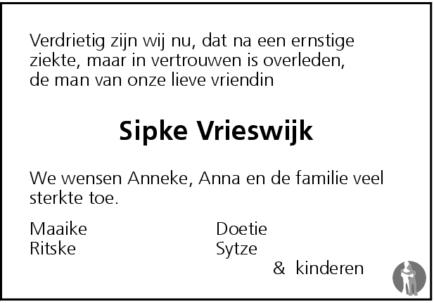 Sipke Thomas Vrieswijk 11-03-2008 overlijdensbericht en condoleances