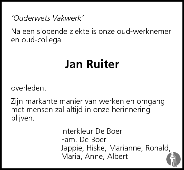 Jan Ruiter 05072009 overlijdensbericht en condoleances Mensenlinq.nl