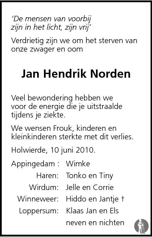 Jan Hendrik Norden 10062010 overlijdensbericht en condoleances