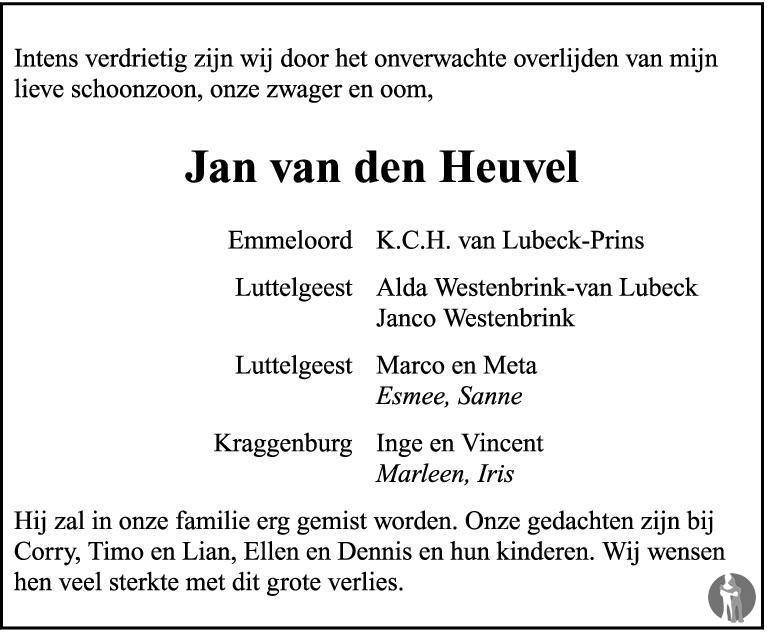 Jan van den Heuvel 23-01-2011 overlijdensbericht en condoleances ...