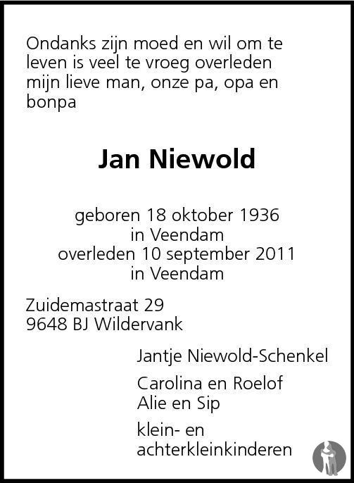 Jan Niewold 10092011 overlijdensbericht en condoleances Mensenlinq.nl
