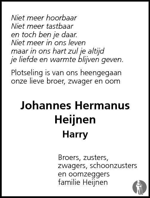 Johannes Hermanus (Harry) Heijnen 28122011 overlijdensbericht en