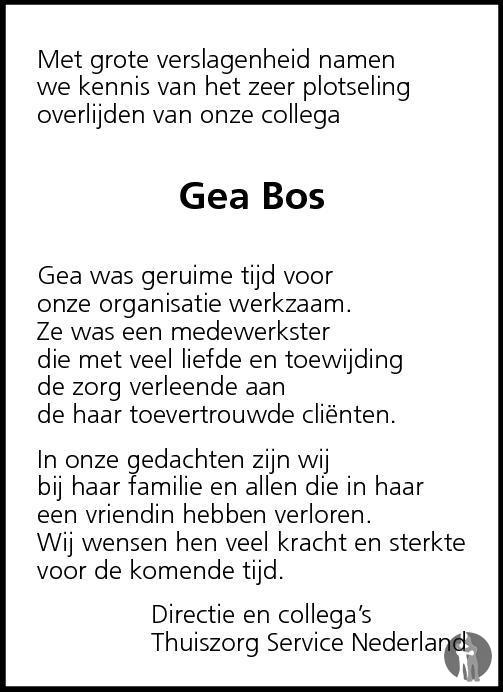 Fjernelse hjerte syv Gea Bos ✝ 12-06-2012 overlijdensbericht en condoleances - Mensenlinq.nl