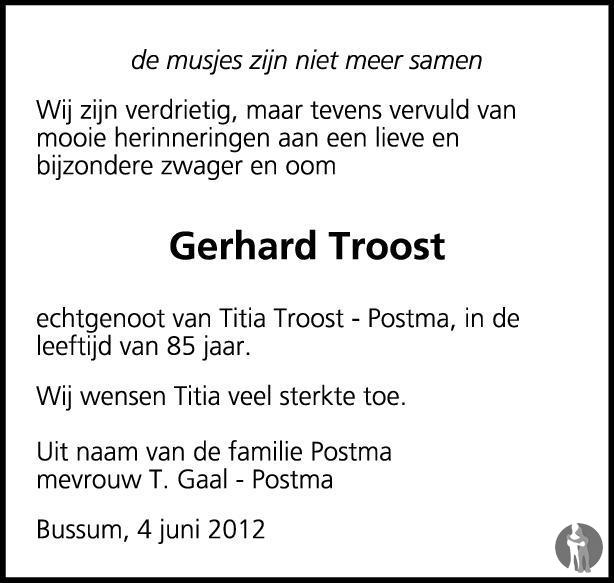 Gerhard Troost 12062012 overlijdensbericht en condoleances