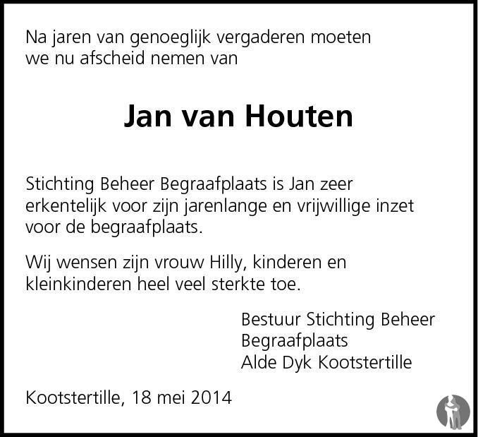 Jan van Houten 18052014 overlijdensbericht en condoleances