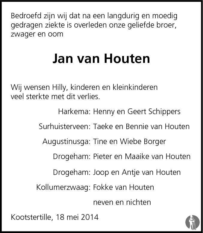 Jan van Houten 18052014 overlijdensbericht en condoleances