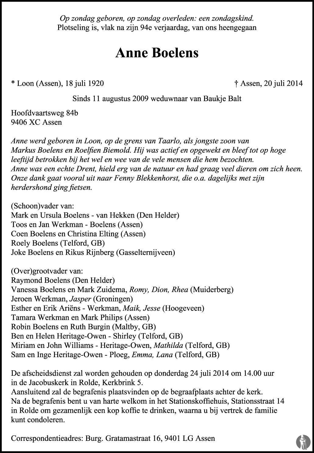 Anne Boelens 20072014 overlijdensbericht en condoleances Mensenlinq.nl