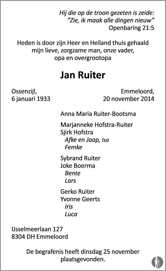 Jan Ruiter 20112014 overlijdensbericht en condoleances Mensenlinq.nl