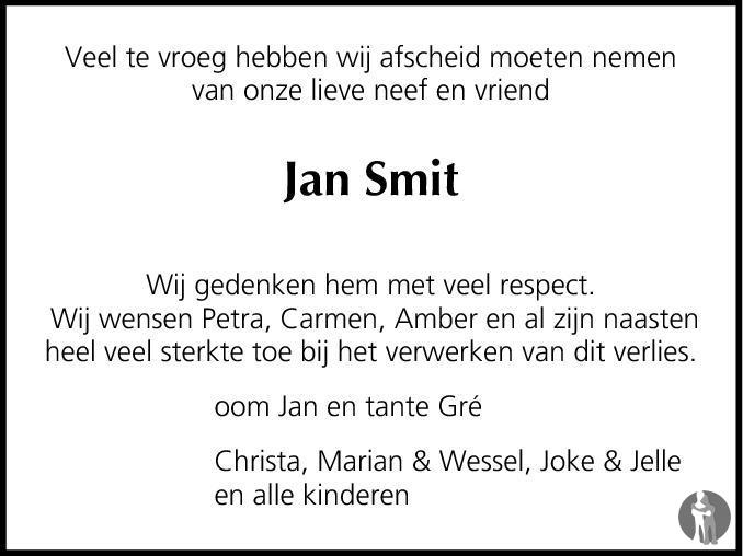 Jans Hendrik (Jan) Smit 07022015 overlijdensbericht en condoleances