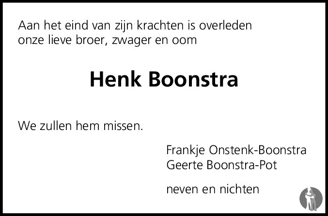Hendrik Boonstra 12052015 overlijdensbericht en condoleances